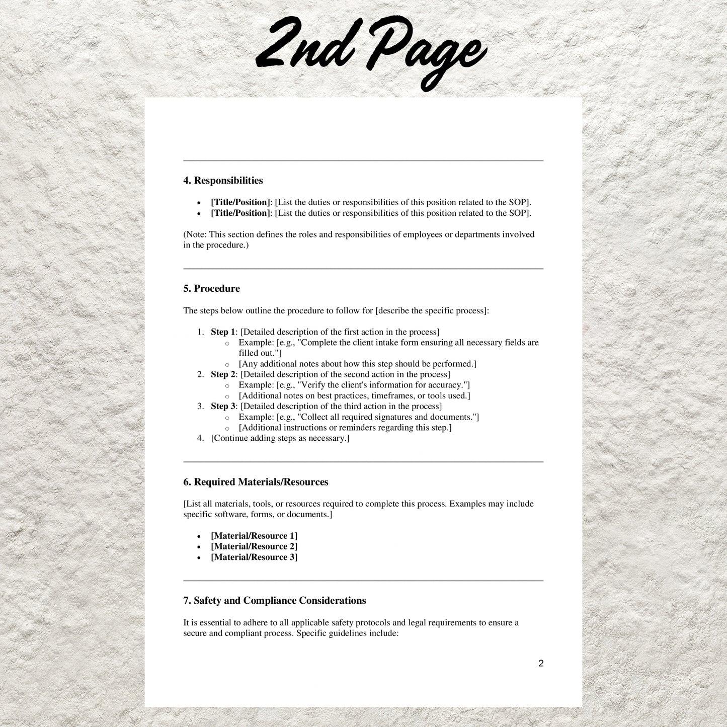 Standard Operating Procedure Template Editable SOP Template Printable Human Resources Procedure Form Business SOP Employee Work Procedures