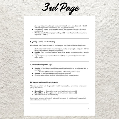 Standard Operating Procedure Template Editable SOP Template Printable Human Resources Procedure Form Business SOP Employee Work Procedures