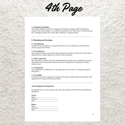 Storage Rental Contract Template Editable Storage Space Rental Agreement Printable Self Storage Rental Agreement Storage Space Lease Form