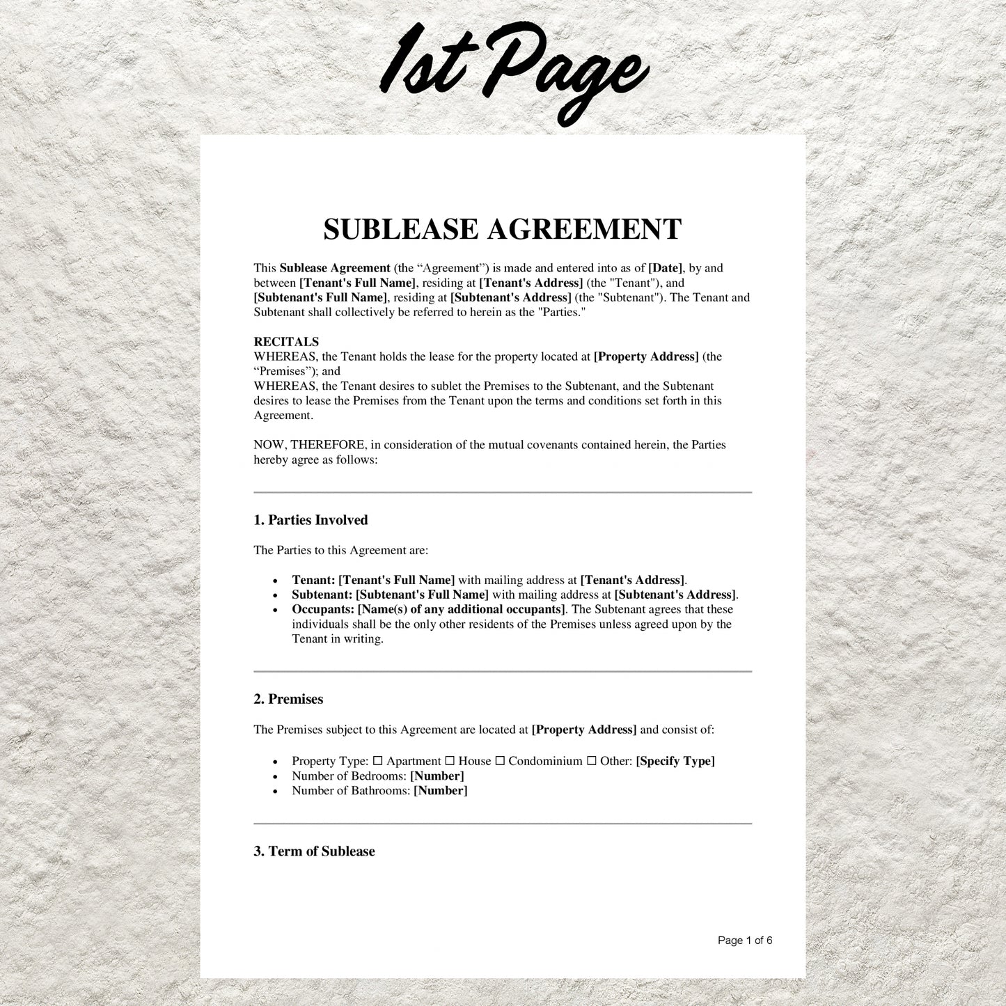 Sublease Agreement Template Editable Residential Sublease Contract Agreement Form Printable Roommate Sublease Agreement Landlord Tenant Form