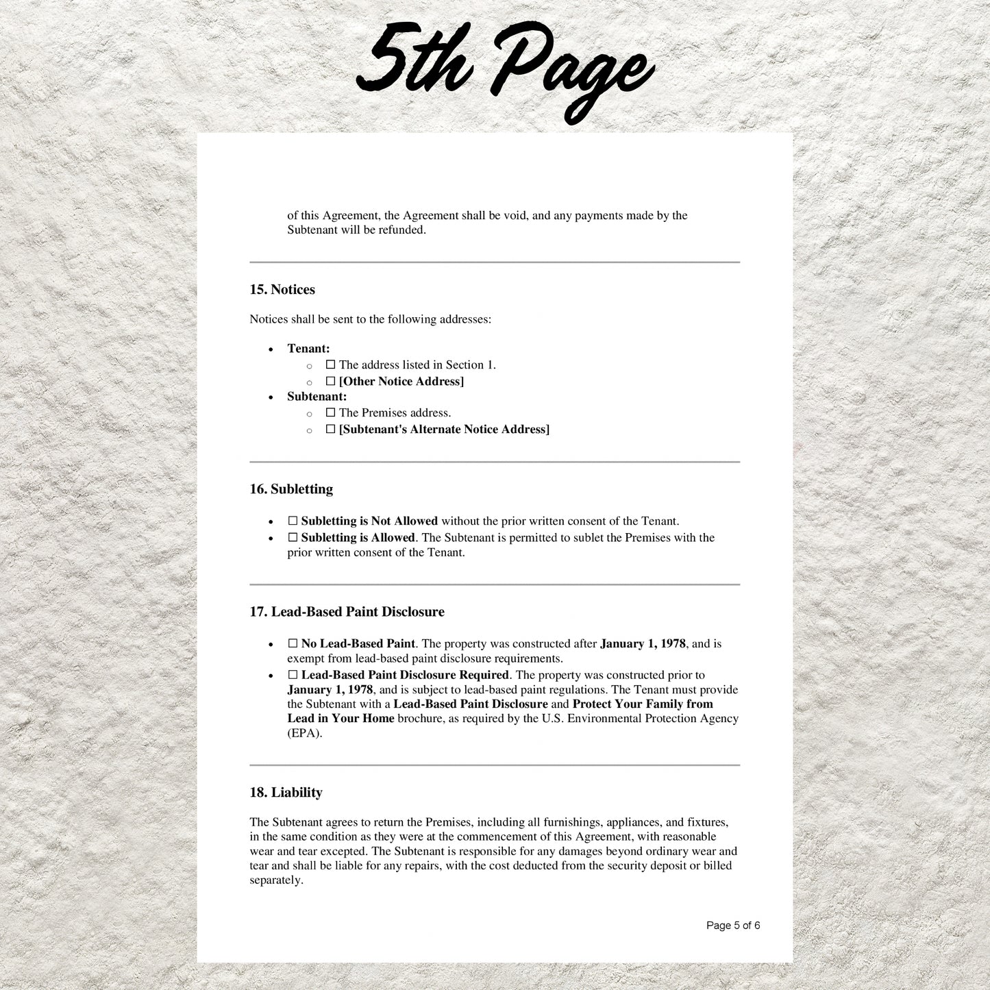 Sublease Agreement Template Editable Residential Sublease Contract Agreement Form Printable Roommate Sublease Agreement Landlord Tenant Form