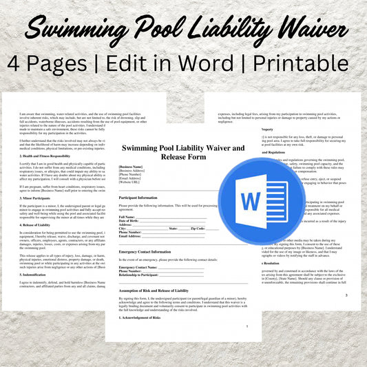 Swimming Pool Liability Waiver Template Editable Rental Pool Release Printable Airbnb Hot Tub Liability Pool Use Consent Pool Party Waiver