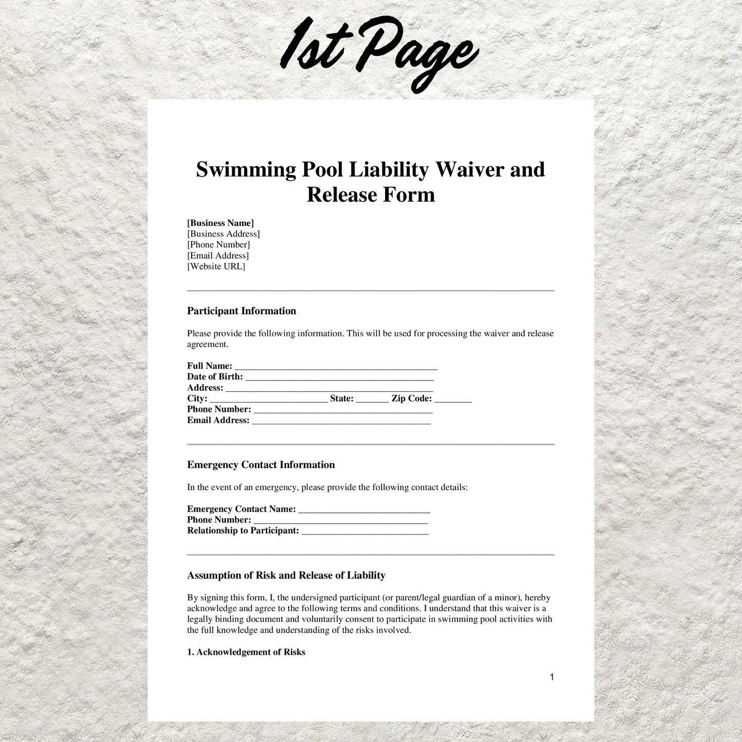 Swimming Pool Liability Waiver Template Editable Rental Pool Release Printable Airbnb Hot Tub Liability Pool Use Consent Pool Party Waiver