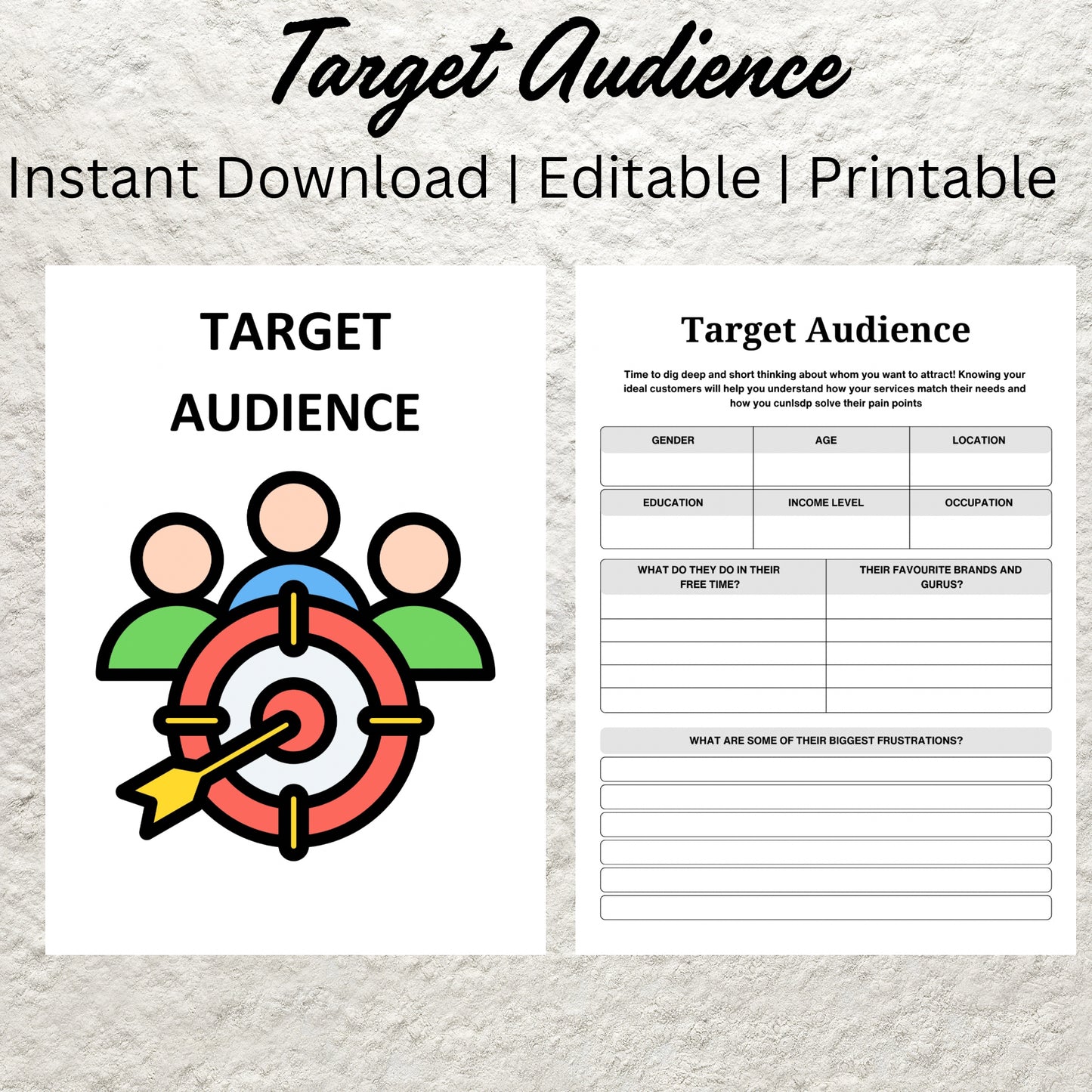 Target Audience Template Printable Target Customer Market Planner Ideal Target Audience Customer Client Profile Worksheet Customer Persona