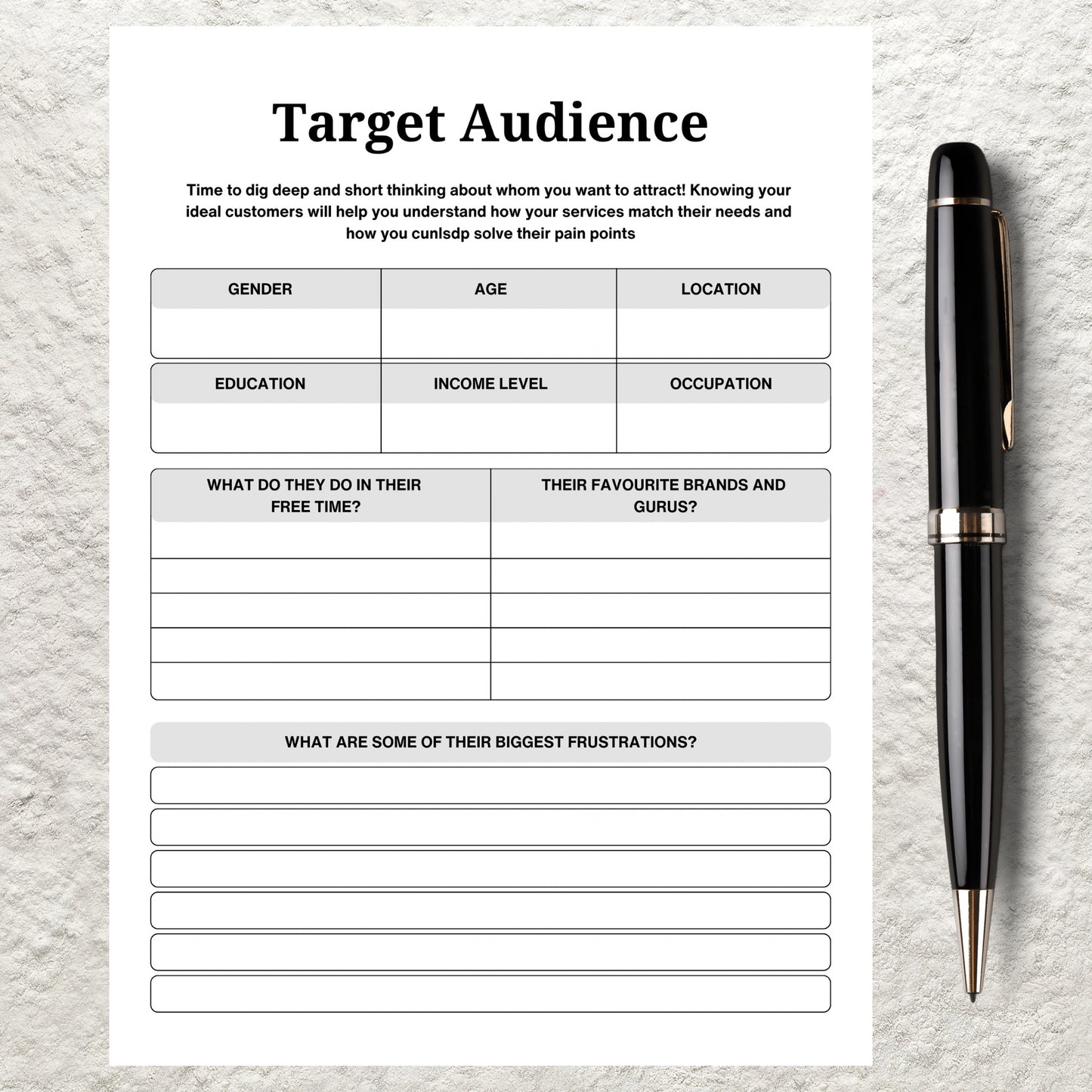 Target Audience Template Printable Target Customer Market Planner Ideal Target Audience Customer Client Profile Worksheet Customer Persona