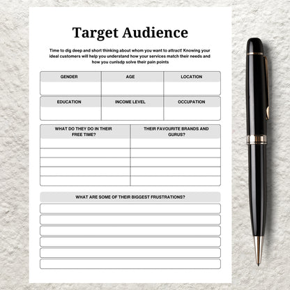 Target Audience Template Printable Target Customer Market Planner Ideal Target Audience Customer Client Profile Worksheet Customer Persona